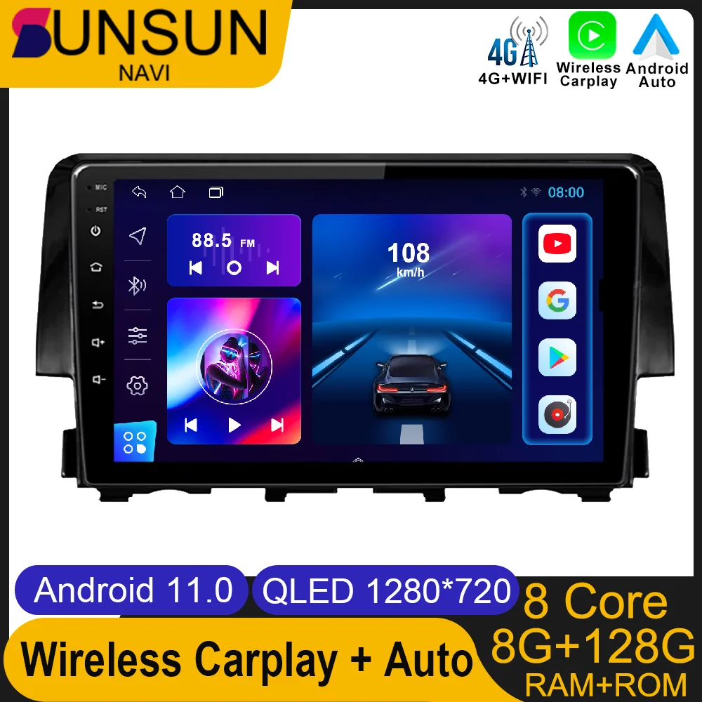 Android 11 For Honda Civic 2016 2018 Car Radio Stereo Multimedia