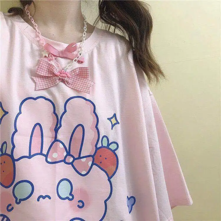 

Kawaii Women T-shirt Anime Kawaii Tshirt Harajuku Graphic Tees Summer Soft Girl Cartoon Pink Top for Women Cute Print T Shirt
