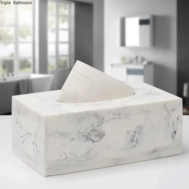 Rectangular Marble Texture Resin Facial Tissue Box Kitchen Office Car Napkin Holder Paper Towel Dispenser Container Home Decor 5