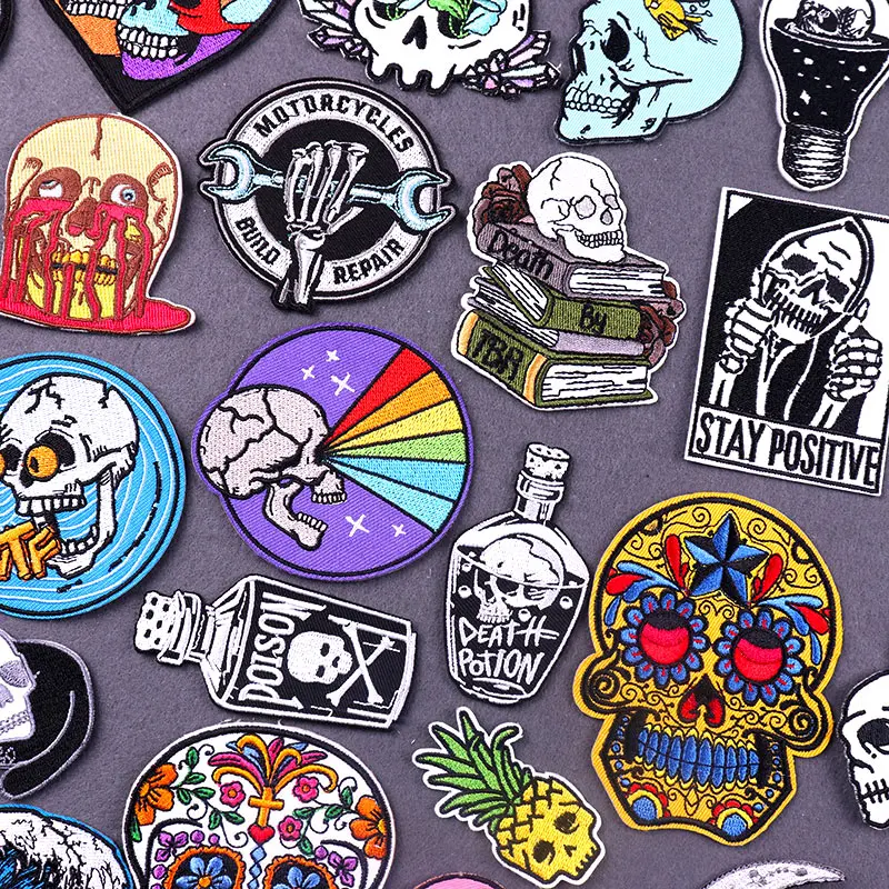 

Rainbow Skull Stickers Iron On Patches For Clothing Thermoadhesive Patches Punk Skeleton Embroidered Patches On Clothes Badges