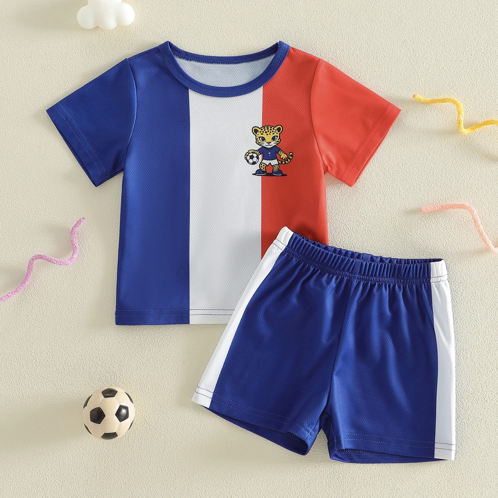Completo da Calcio per Bambini con Design di Diverse Squadre, Maglia a Maniche Corte con Collo Rotondo e Pantaloncini, Set 2 Pezzi - immagine 3