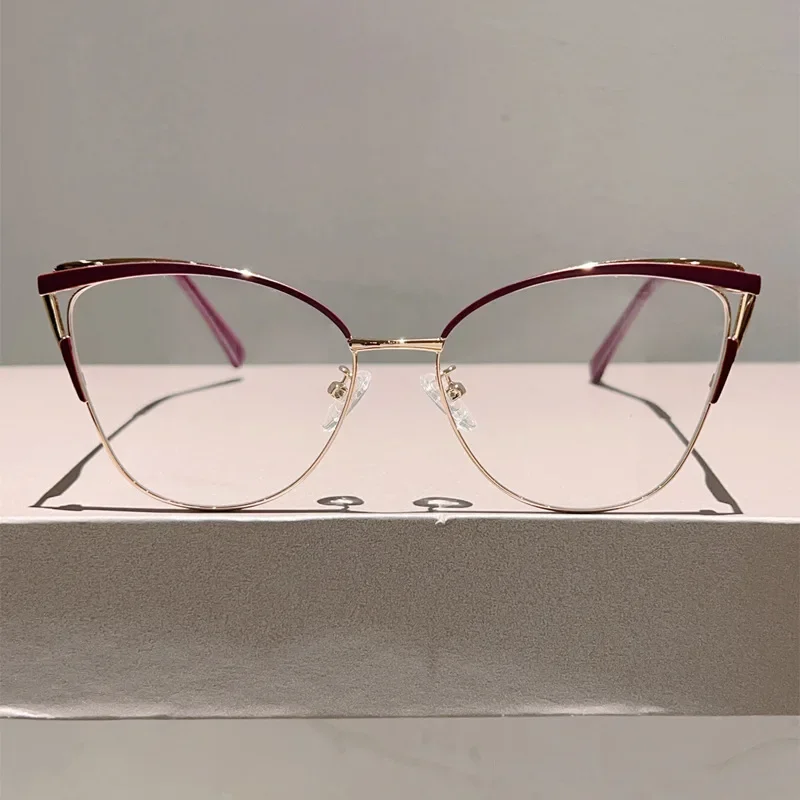 Modische, ultraleichte Cat-Eye-Anti-Blaulicht-Brille mit Metallrahmen und hochauflösenden flachen Gläsern für Männer und Frauen – Detail 14