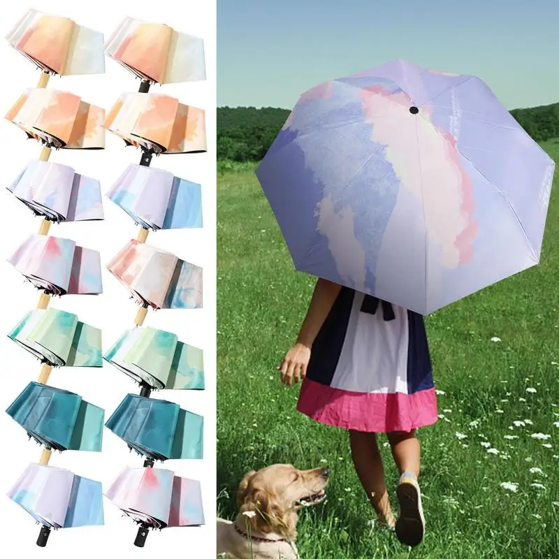 

Fully Automatic Folding Umbrella Women Sunny Rainy Dual Use Sun Protection Durable Keel Three Fold Umbrella UV Resistant