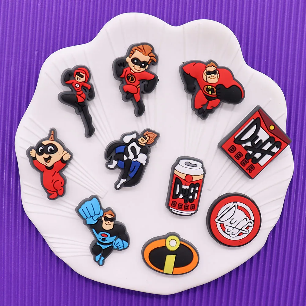 1-10Pcs The Incredibles Bob Duff Superpower Garden Shoe Charms Buckle Boys Girls Cartoon Accessories DIY Backpack