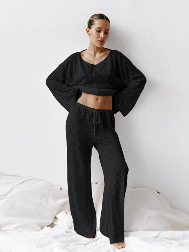 Women cotton Sleepwear Sexy White Fashionable Long Sleeved Pants Pajamas Two-piece summer Women's thin Home Clothing Pijama