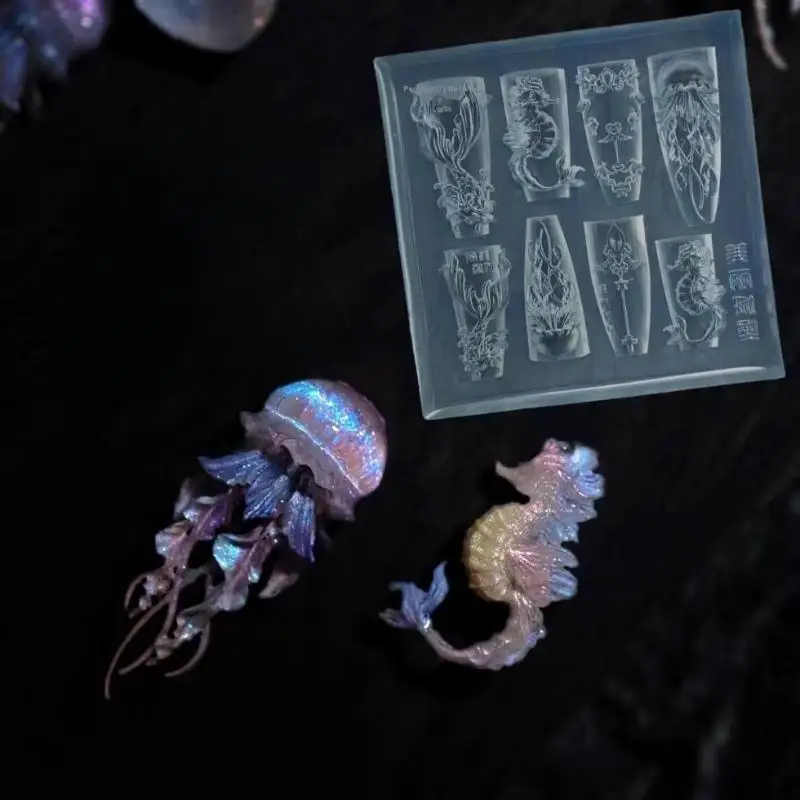 네일 아트 조각 템플릿 DIY 액세서리 바다 조개 불가사리 물고기 꼬리 3D 실리콘 네일 몰드 해파리 조개 투명 몰드