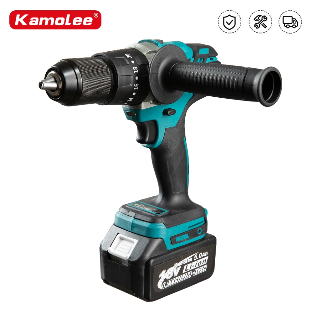 KAMOLEE Electric Impact Drill 13MM, Brushless Cordless Screwdriver Lithium Battery Charging Hand Drill Apply 18V 21V Battery