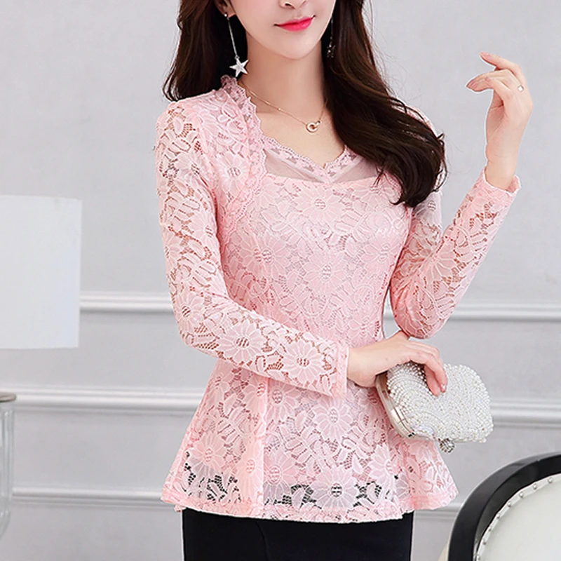 Blusa de encaje de manga larga para mujer, camisa color rosa, 117F, 2021|lace shirt|shirt topblouse - AliExpress
