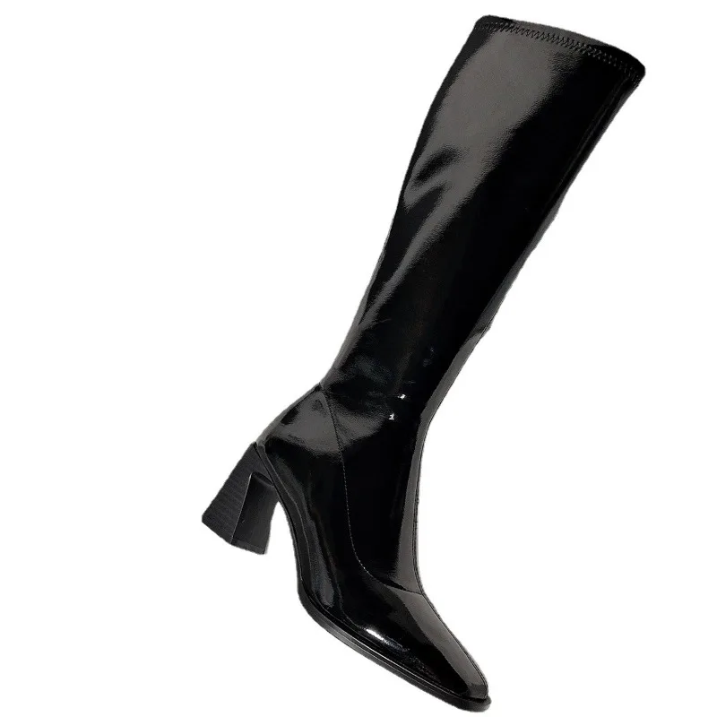 High Heels 2023 Autumn and Winter Women Patent Leather Black Boots Women's Stovepipe Zipper High Boots Ladies Shoes