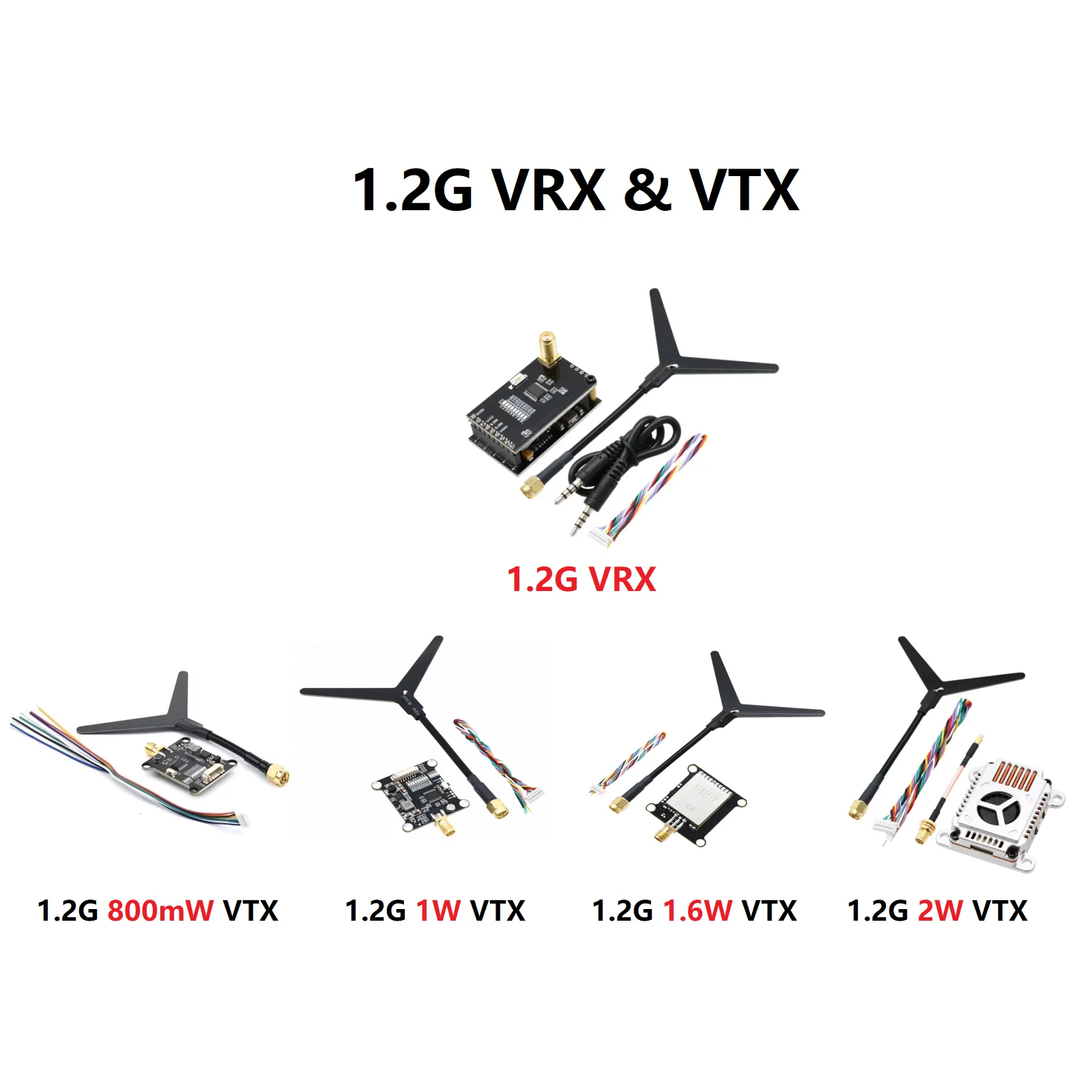 Émetteur Vidéo 1.2G FPV 1.6W/1W/2W/800mW + Récepteur VTX VRX pour Drone RC