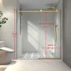 6076 Brushed Gold frameless one fixed and one shifted Shower Door,70MM 304 stainless steel large pulleys with adjustable 6