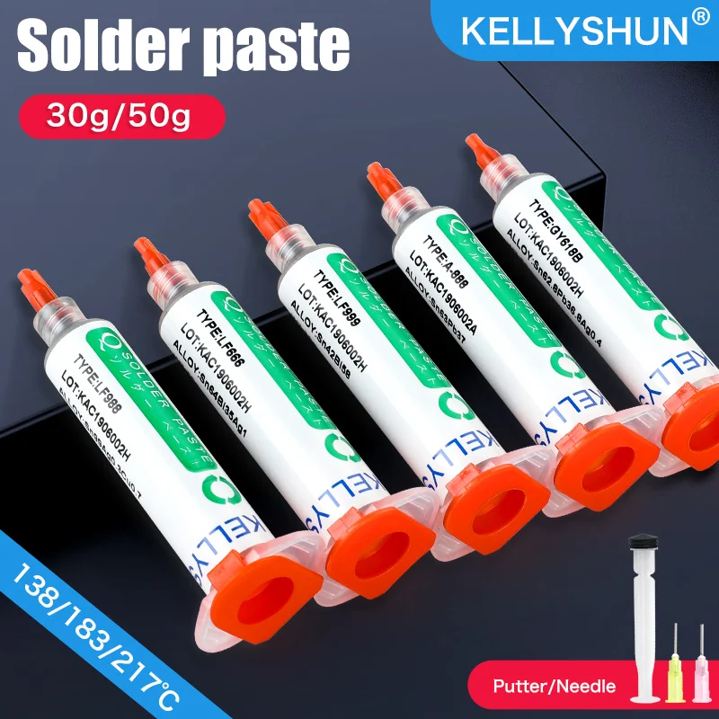 KELLYSHUN 무연 납땜 페이스트, 138 ℃ Sn42Bi58 액체 플럭스 납땜용, smd BGA PCB IC LED 재작업 용접 페이스트 플럭스