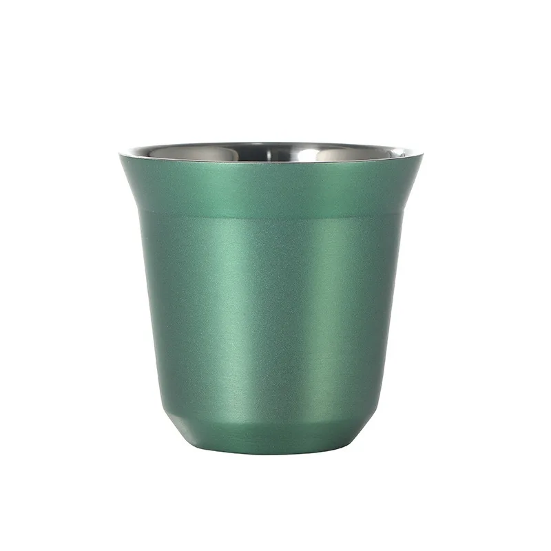 Coffee cup 1pcs 80ml simple flat bottom stainless steel double-layer inner tank capsule high-grade solid color water