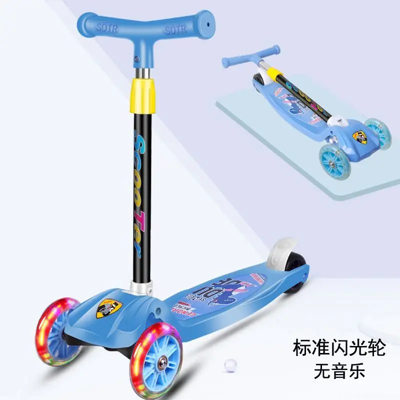Children Scooter 3 Wheel Scooter with Light Up Flash Wheels Music For 2-8 Year Kids Adjustable Height Foldable