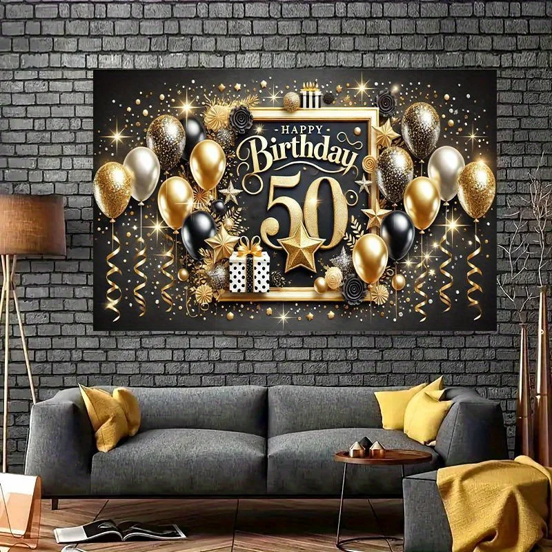 Happy 50th Birthday Celebration Banner – Partydekoration, geeignet für Haus-, Garten-, Studio- und Outdoor-Aktivitäten – Detail 5