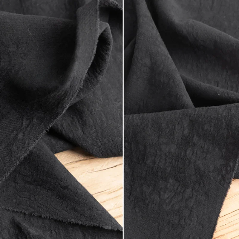 Black Scars Cotton Linen Dark Flower Jacquard Fabric Washed
