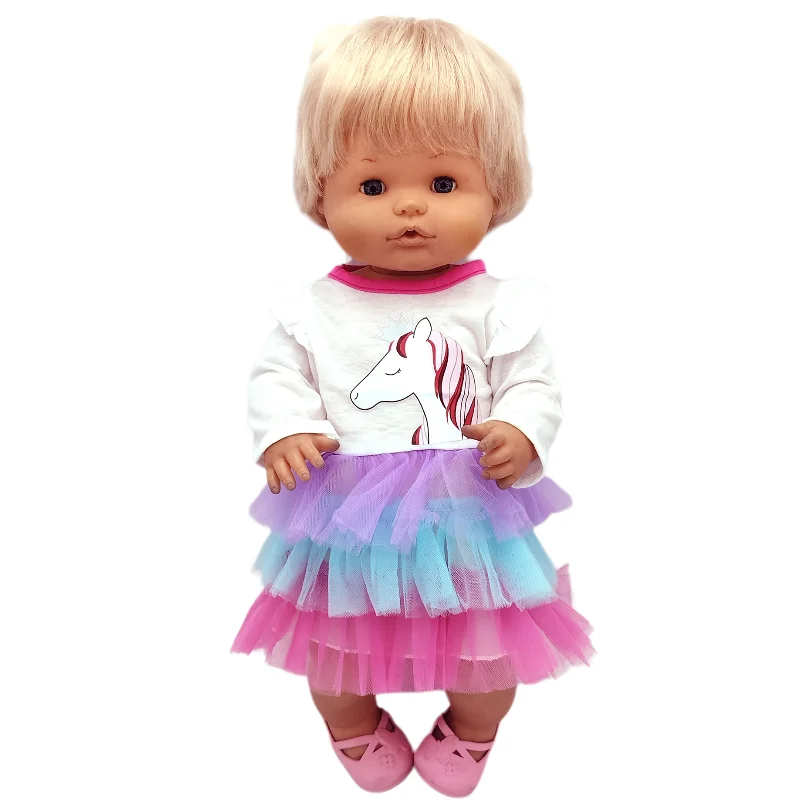 Für 40 cm große Nenuco-Puppenkleidung, 17 Zoll Babypuppenkleidung, blaues Blumenkleid, Spielzeugkleidung – Detail 33