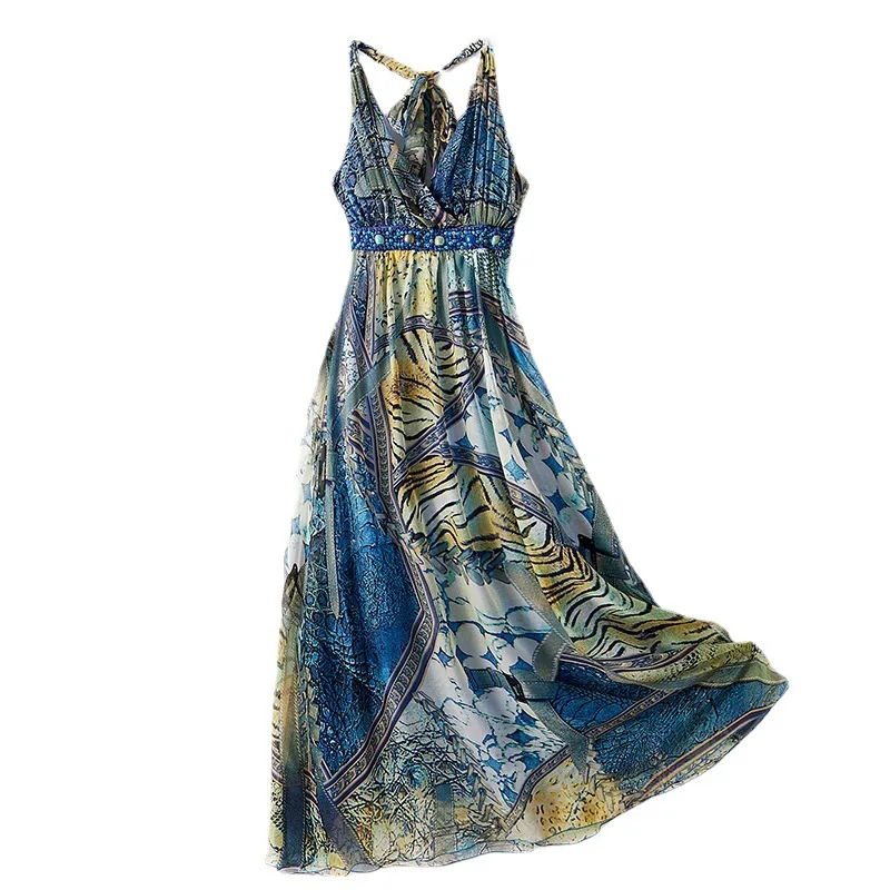 

Summer Dress Women printing Silk Dress Camisole Sexy Dress sleeveless Elegant Maxi Dresses for Women Clothing Vestidos De Mujer