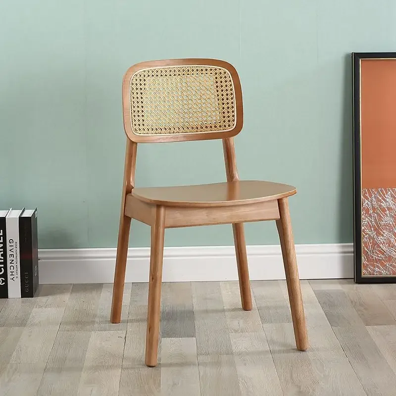 Home Back Simple Leisure Chair Nordic Rattan Kitchen Dining Chair Solid Wood Living Room Balcony Seat Furniture