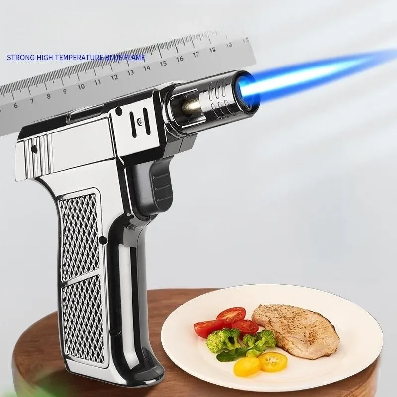 

Hot Selling Metal Outdoor Windproof Straight Punch Blue Flame Turbo Torch Gas Lighter Kitchen BBQ Welding Torch Lighter