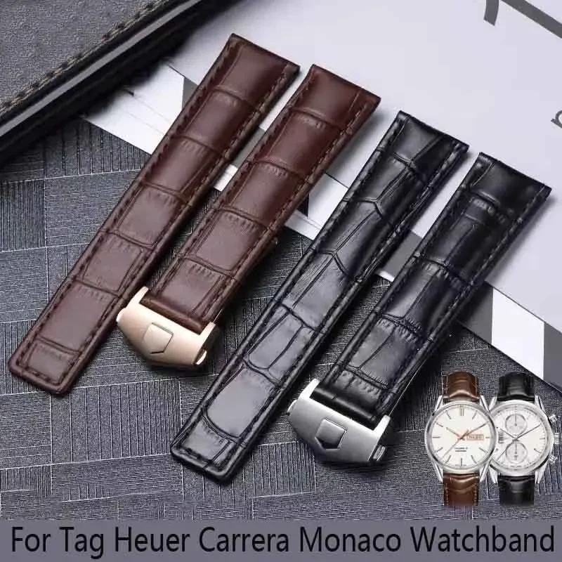 Genuine Leather Watch Strap - Black & Brown Adjustable Bracelet