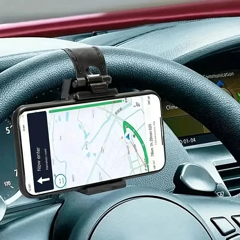 Universal Car Phone Holder, Plastic Steering Wheel Mount, Mobile-Phone Stand Support, Bike Clip Mount, Durable and Easy to Use
