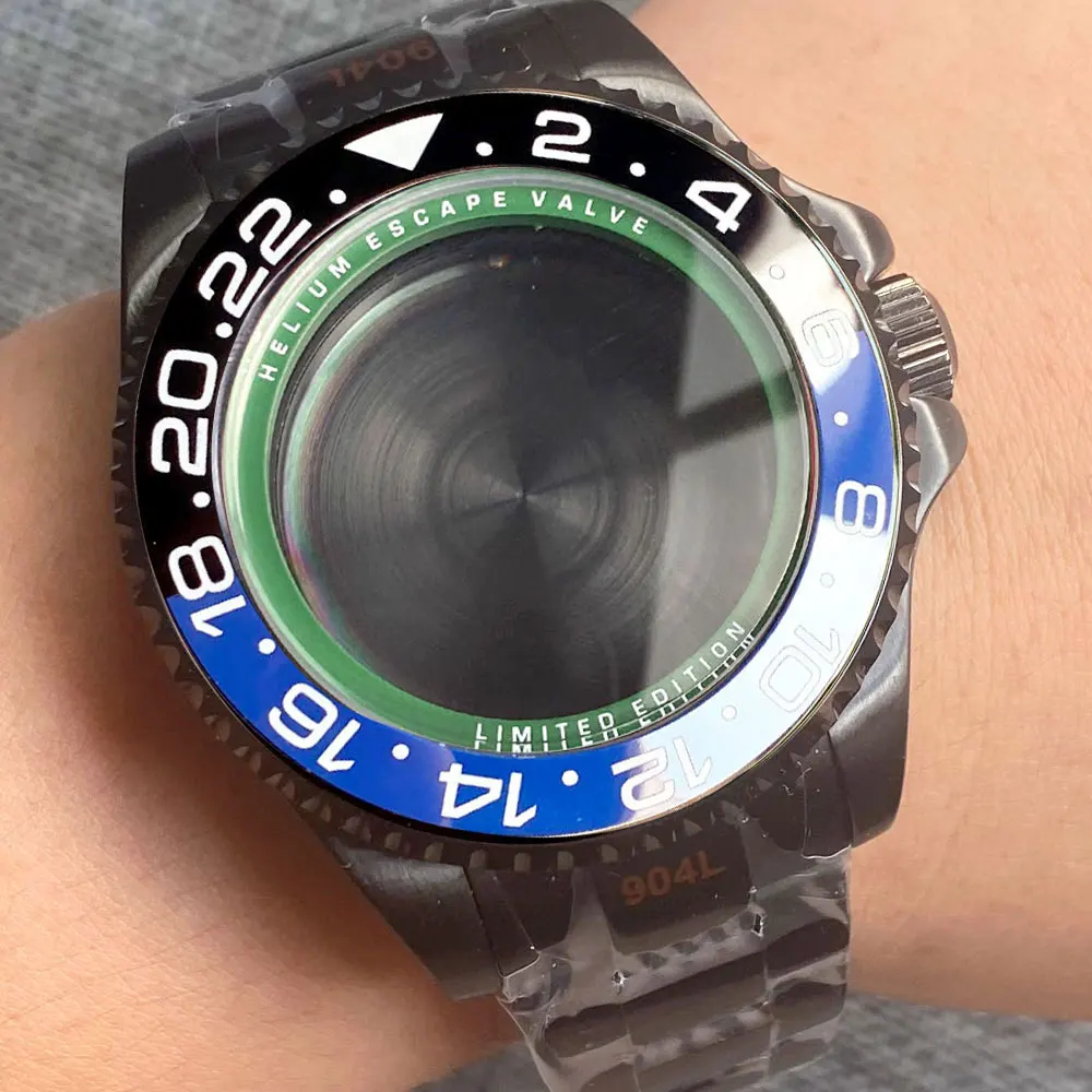 SEA Black Watch Case for NH34 NH35 NH36 NH38 ETA2824 PT5000 MIYOTA DG MINGZHU Movt Sapphire Glass Slide Glide Lock Case for Mod