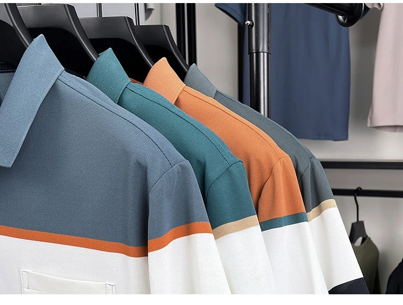 Fashion luxury striped short sleeve polo shirt summer new trend pocket design comfortable breathable Korean casual golf T-shirt 28 Scc433d1960db4a4898fc314edfffa4aau