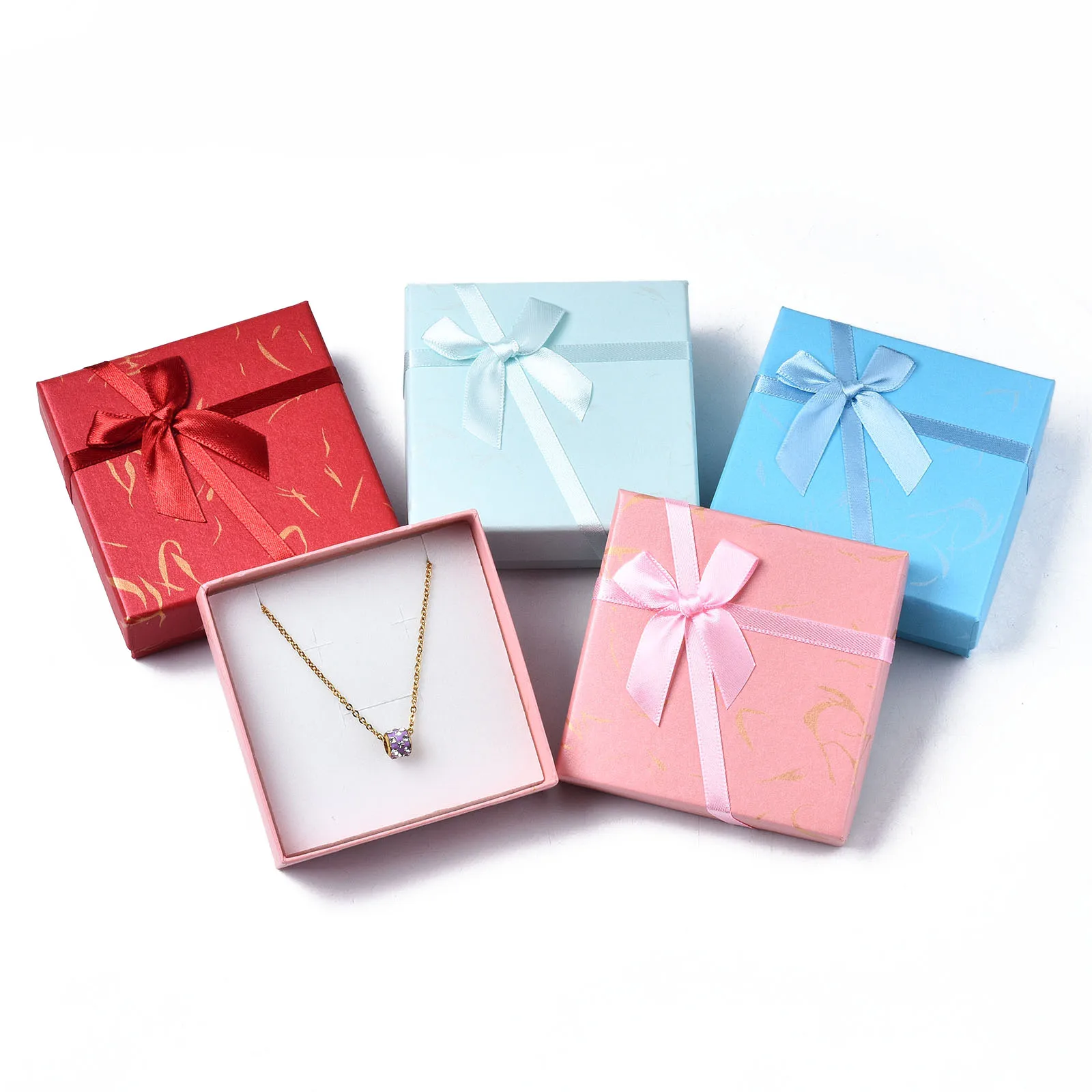 12pcs Square Jewelry Set Cardboard Box Mixed Color with Bowknot Gift Box For Necklaces Earrings Rings DIY Packaging 9x9x3cm 24pc set mixed color cardboard boxes jewelry rings storage carrying display box cases with sponge inside bowknot square 5 5 4mm