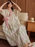 Comfortable Cloud Cotton ort Sve Spwear Women's Long Kimono Nightgown Summer Home Clothes Lightweight V-Ne Print