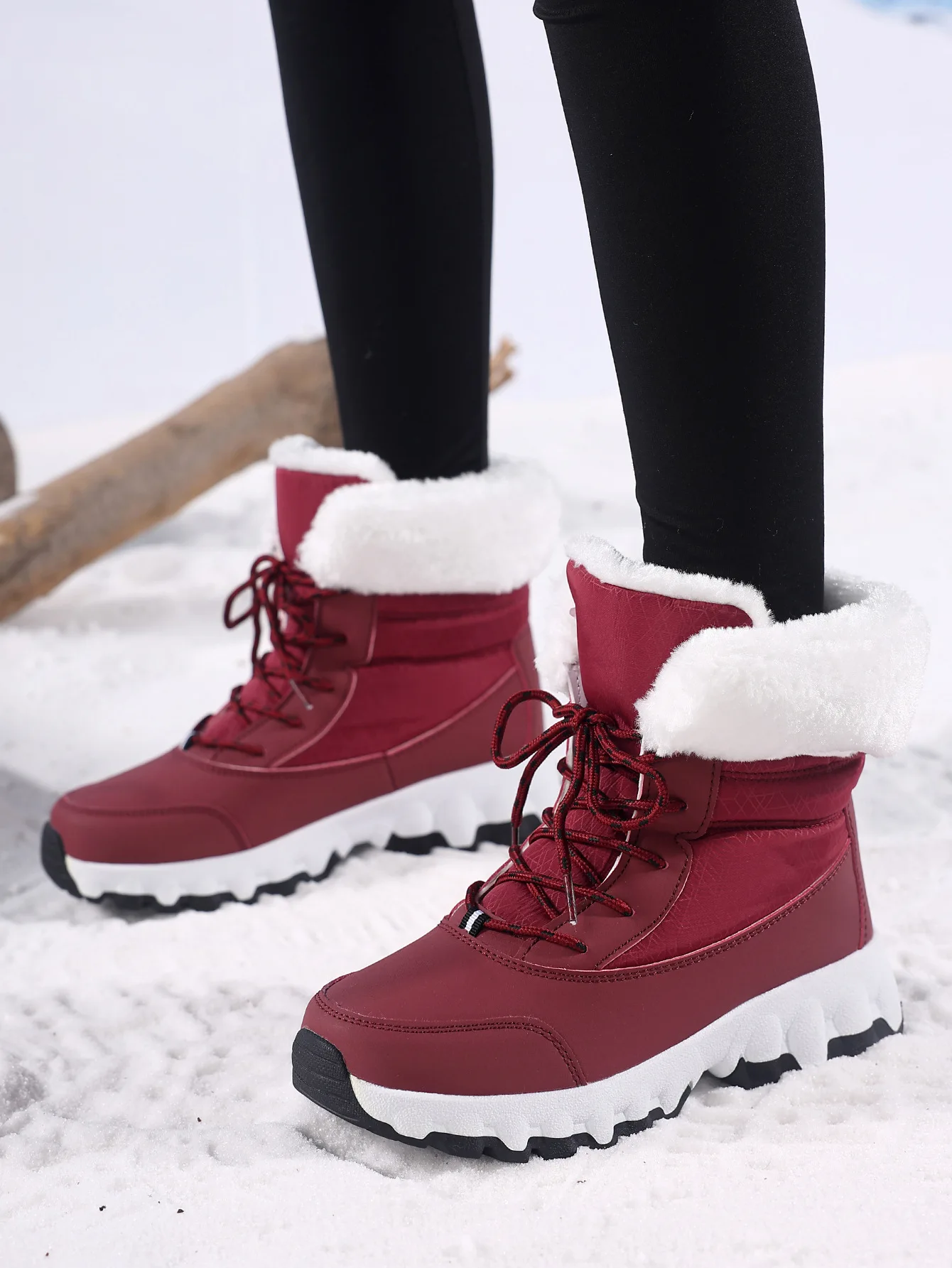 Bottines de neige à plateforme pour femme fourrées à lacets_voghion.com