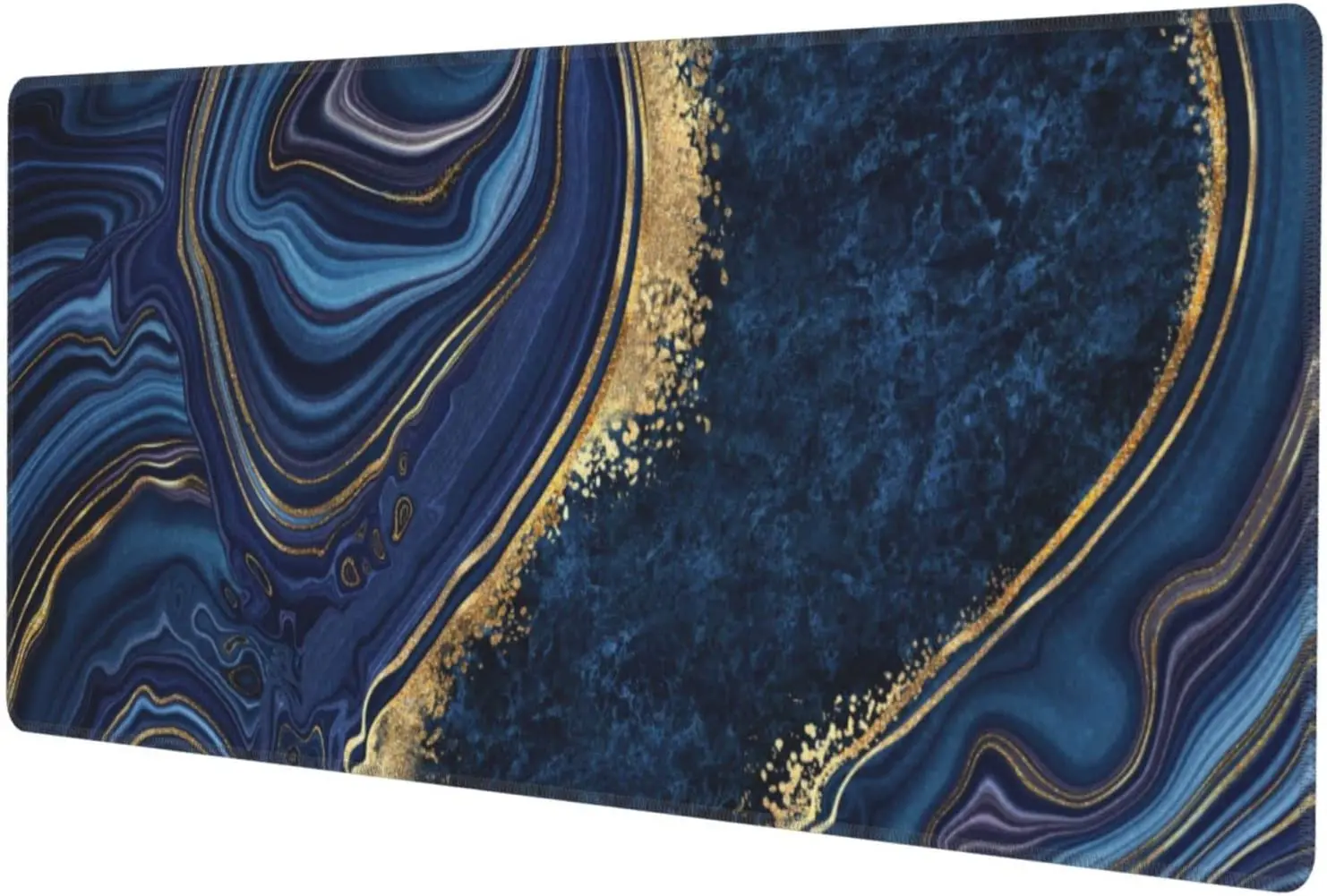 

Blue Gold Marble Agate Extended Large Gaming Mouse Pad Non Slip Rubber Base Mousepad Stitched Edges 31.5 X 11.8 Inch