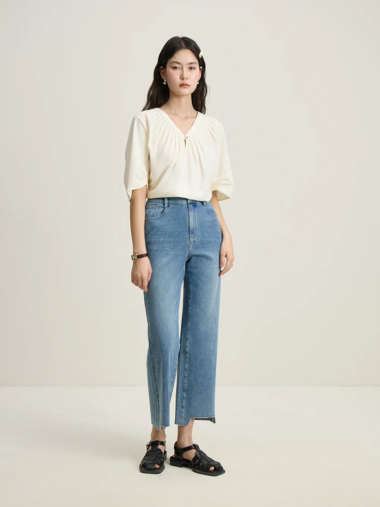DUSHU Trend Micro-flared Nine-point Jeans for Women Summer New High-waist Slim Fashionable Personality Flared Jeans 24DS82019