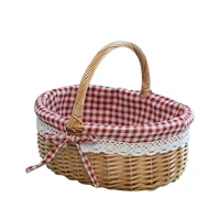 Rattan Storage Basket Hand Made Oval Picnic Storage Basket for Indoor Outdoor 28x26x20cm 3