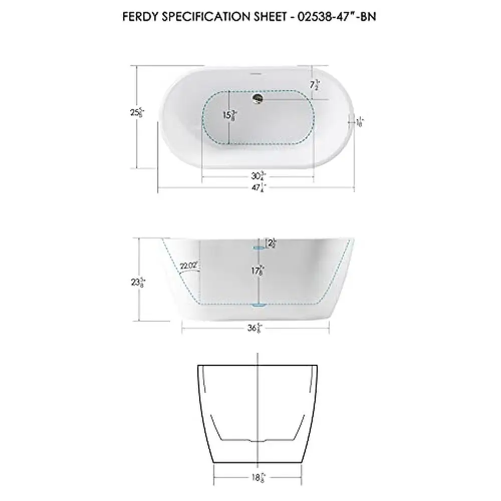 47" Acrylic Freestanding Bathtub Graceful Oval Design cUPC Certified Drain Kit Lightweight & Durable Available in Multiple 6