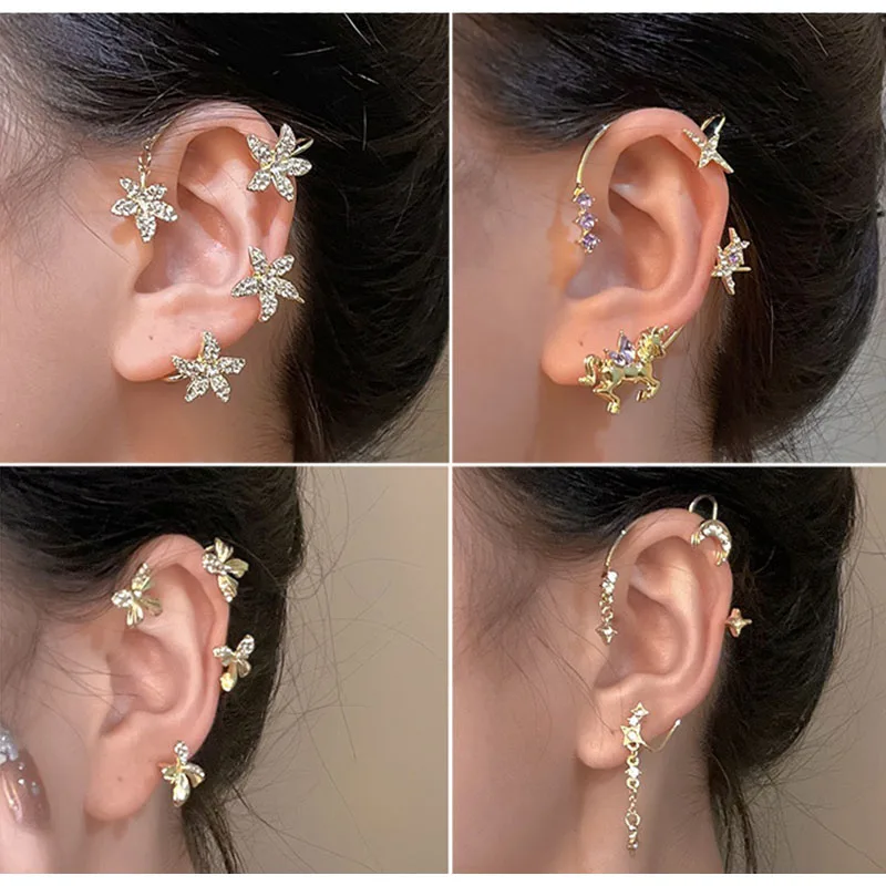 Ear Cuff Butterfly Earrings Zircon Star Flower Ear Hanging Clip Earrings For Women Earing Fake Earings Without Hole Pendientes