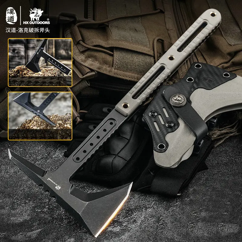HX Outdoors DC53 Steel Multifunctional Hunting Camping Tactical Axe ,Artillery Fire Rescue Hammer Axes ,G10 Handle Dropshipping 3