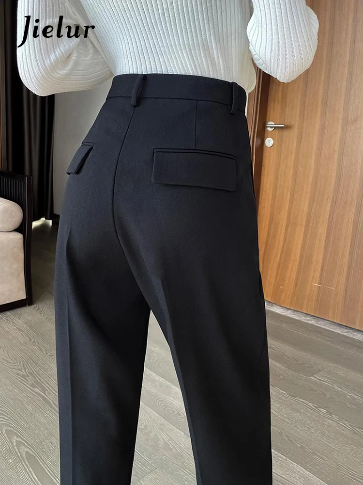 Jielur Winter New Casual Female Harem Pants Basic Office Ladies Loose Thick Solid Color Fashion Female Streetwear Black Coffee