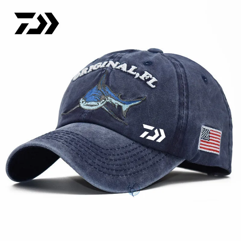 Vintage Daiwa Fishing Trucker Hat Ball Cap Snapback Mesh Blue