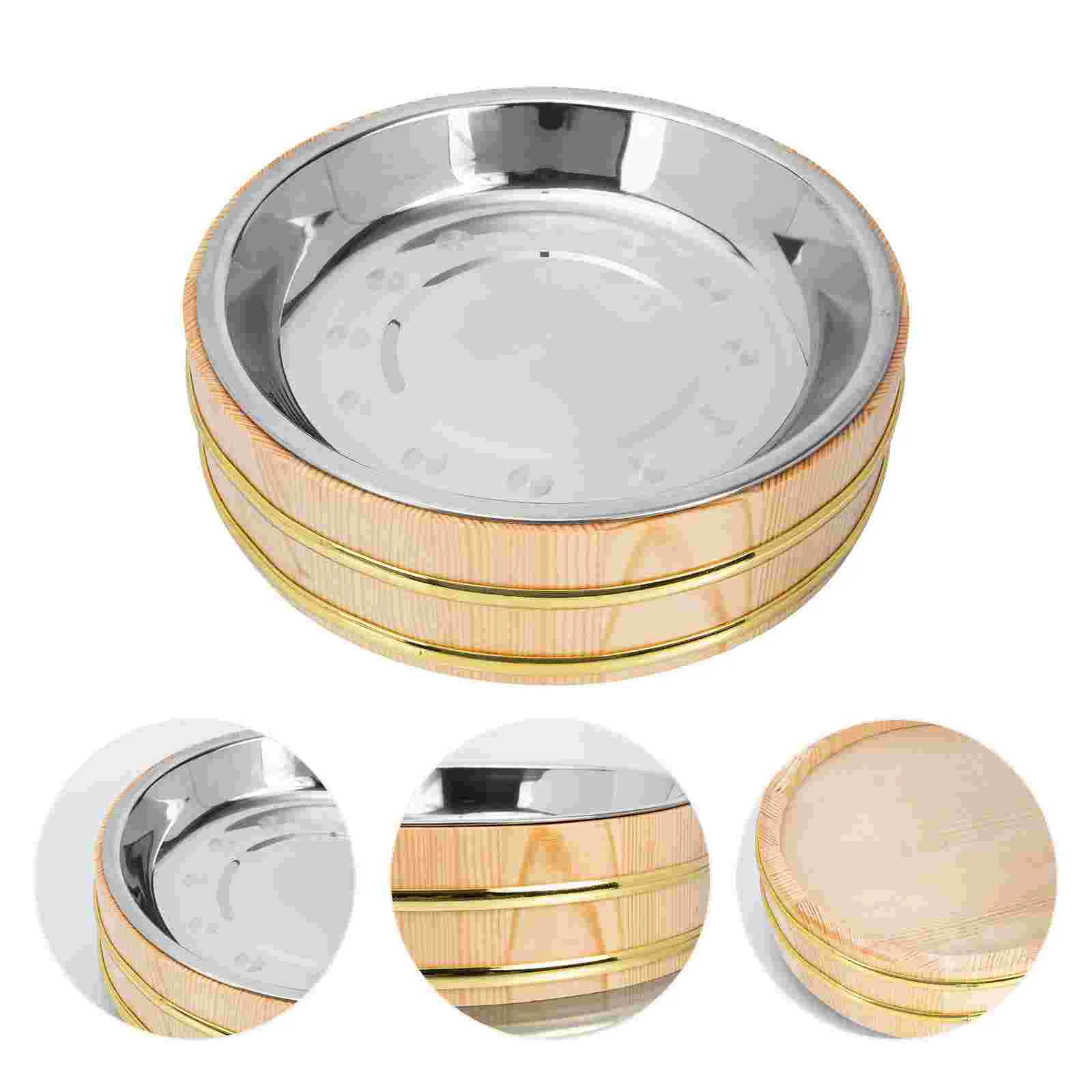 

Sushi Wooden Tray Serving Container Rice Bucket Circle Cuisine Storage Restaurant Making Tools Round for Creative