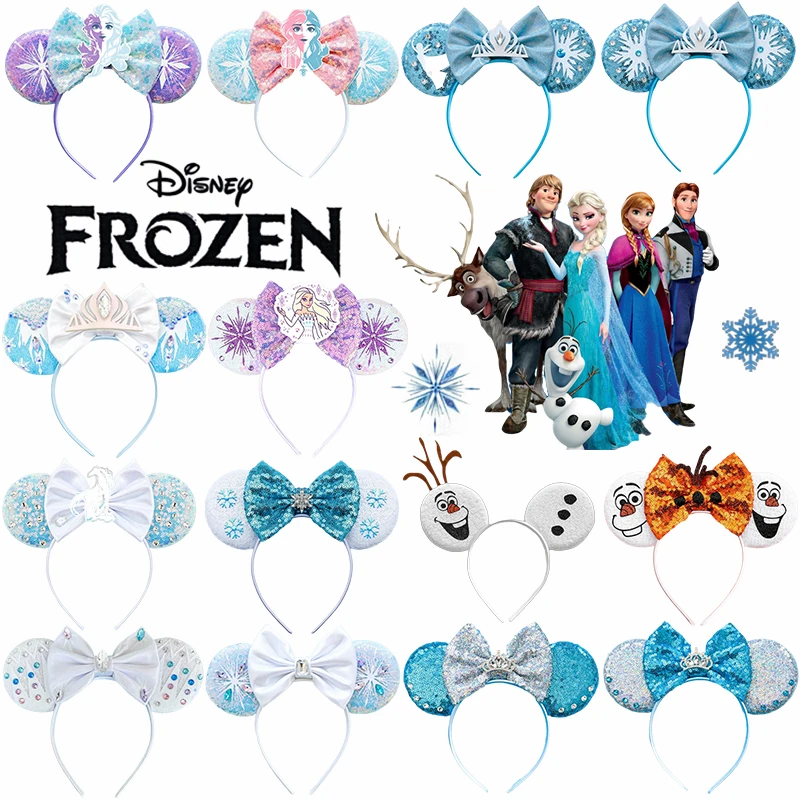 Disney Frozen Hair Accessories Women Elsa Princess Anna Snowflake Ears Headbands Girl Crown Bow Sequins Olaf Hair Band Kids Gift