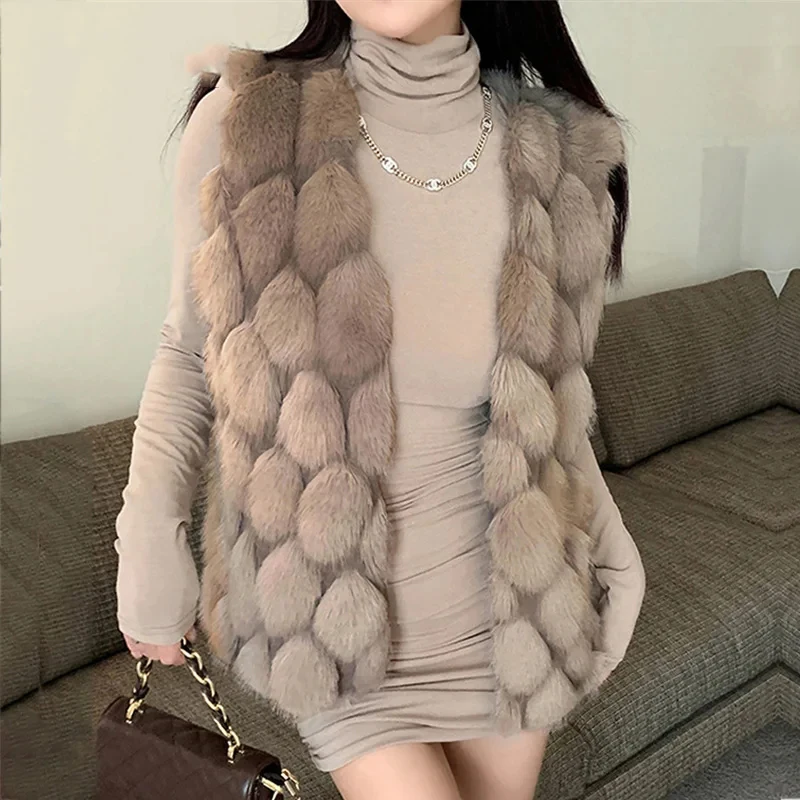 FANIECES Autumn Winter Imitation Fur Sleeveless Women Coat Luxury Plush Fluffy Solid Faux Fur Vest Overcoat Tops пальто женское
