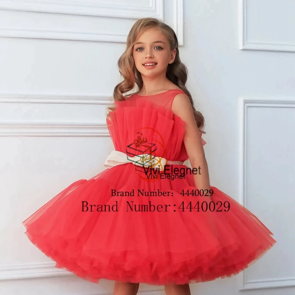 

Fashion Scoop Flower Girls Dresses with Soft Tulle New Tiered Knee Length Wedding Party Dresses 2024 Summer Christmas Gowns