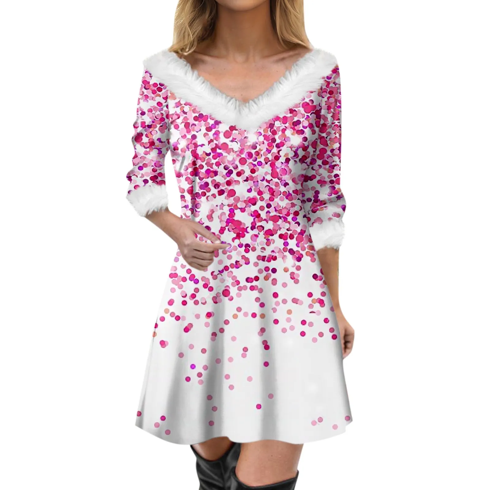 

Женское модное повседневное облегающее Очаровательное платье с V-образным вырезом, шикарные платья с длинным рукавом, элегантные и красивые женские платья