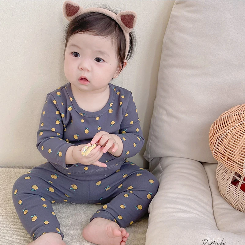 Autumn Children&rsquo;s Sleepwear Korean Casual Boys Girls 2 Piece Loungewear Set For 3 6 9 12 18M kids sleepwear sets