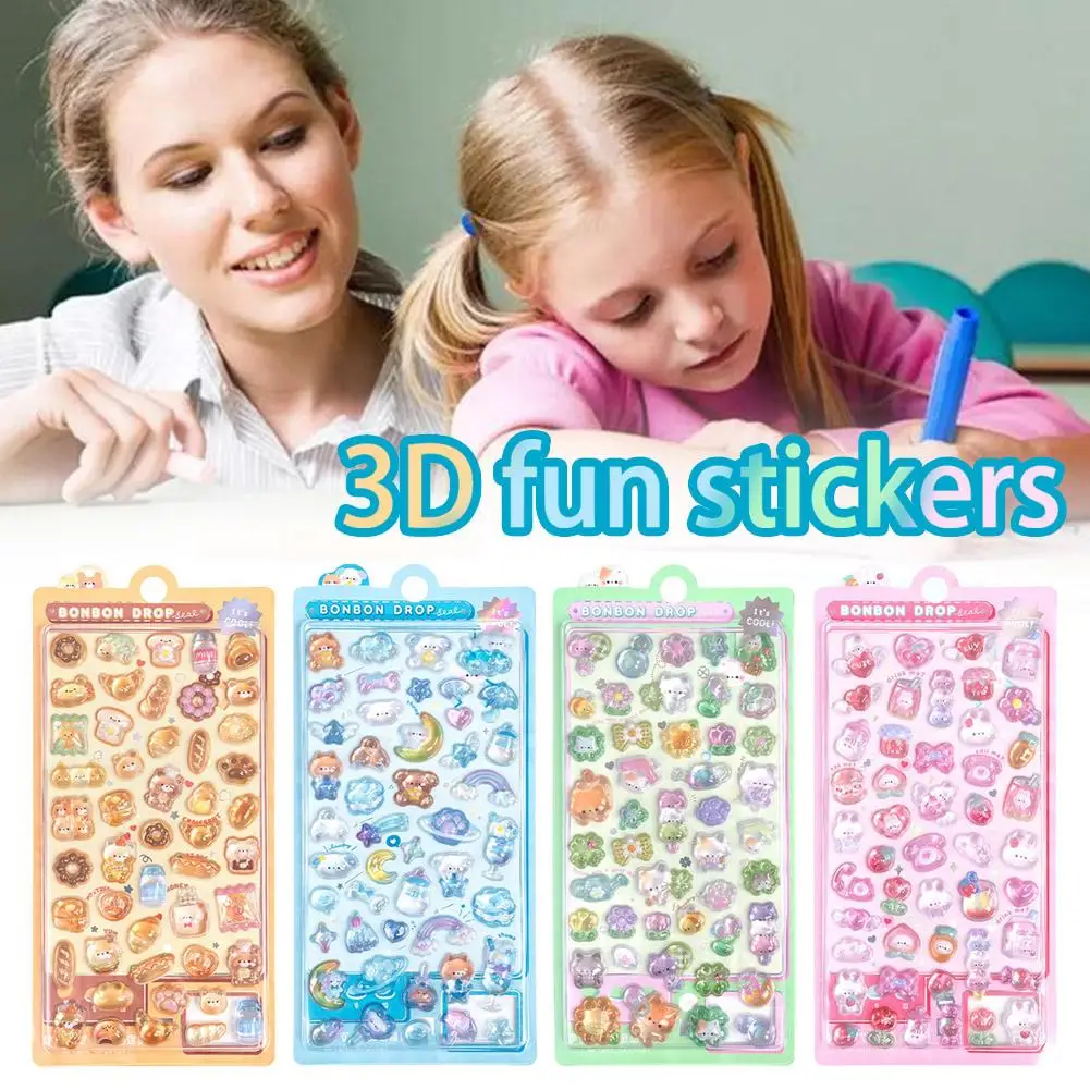 Cartoon 3D Relief Sticker Crystal diamond Jelly Stickers Children Girls DIY Handbook Scrapbook Stickers Phone Case Decoration