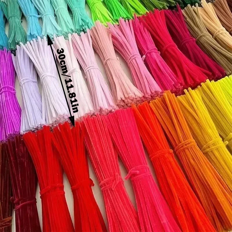 Chenille Stems 100pcs Colorful Chenille Stems Pipe Cleaners Plush Tinsel Stem Wired Twist Sticks Hair Strip DIY Craft Educational Toys Handmade