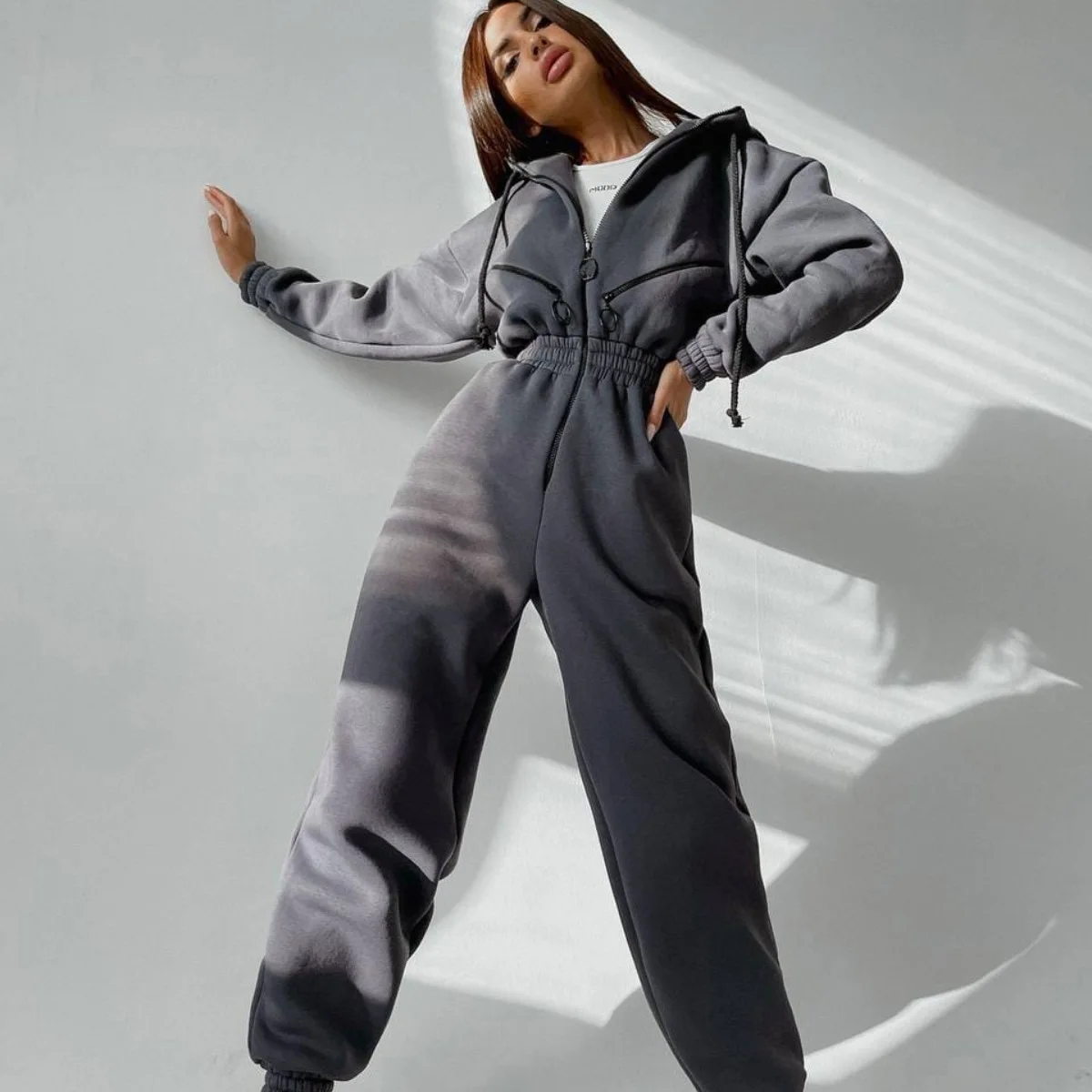 

Hot sale sports casual women's hooded jumpsuit suit