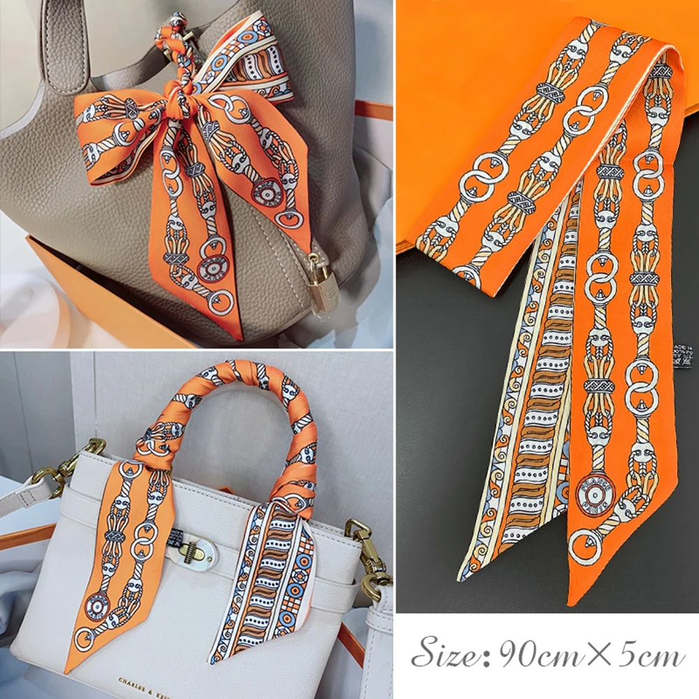 French Spring New Lock Chain Women's Twill Versatile Decorative Ribbon Binding Wrap Ribbon Hair Band Small Scarf Scarf Headband 3