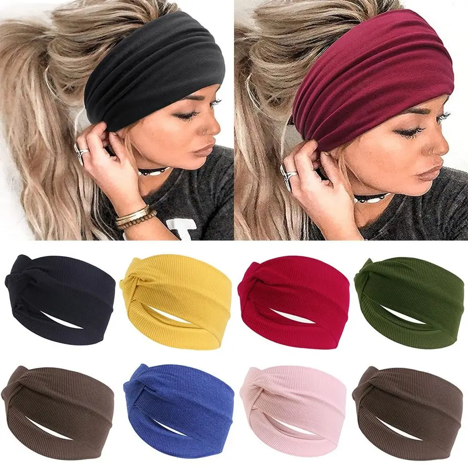 Fasce Per Capelli Sportive Da Yoga E Corsa: Set Elastiche E Traspiranti Per Donna, Larghe E Morbide, Assorbono Il Sudore, Tinta Unita - 4